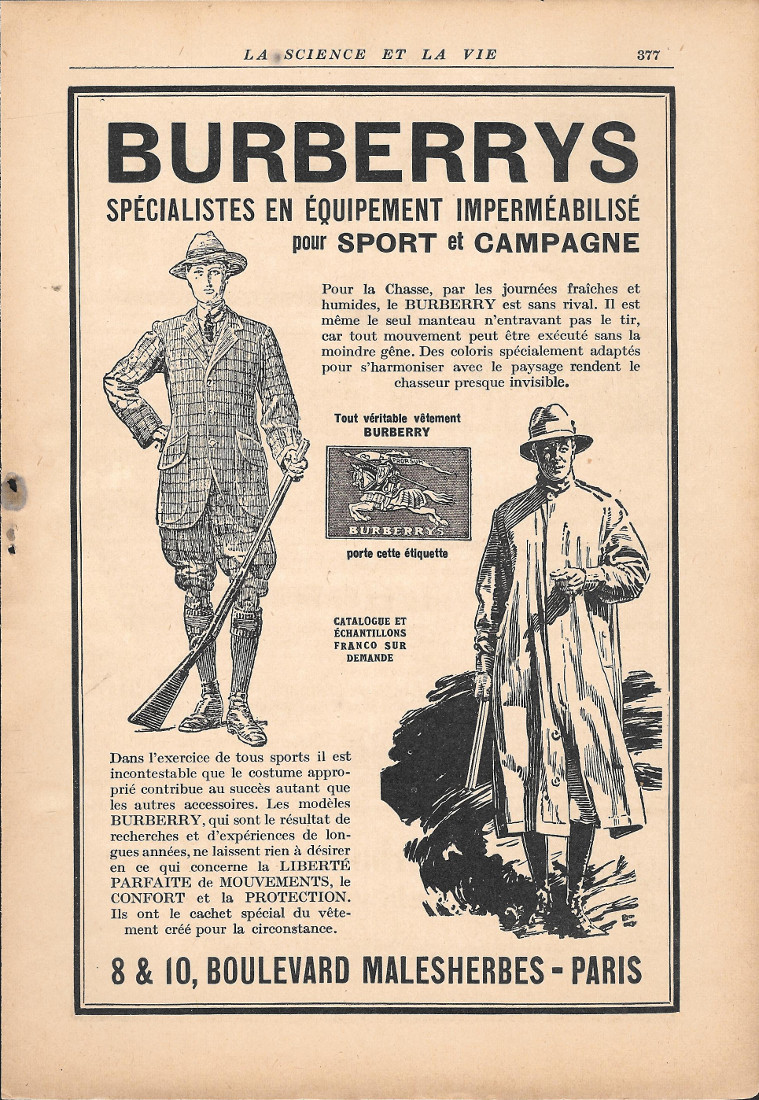 Burberrrys. Specialistes en equipement impermeabilise - Advertising 1920
