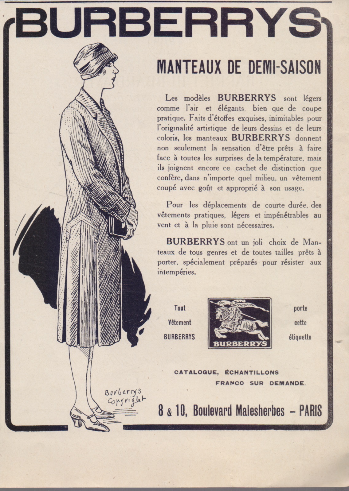 Burberrys manteaux de semi-season. Advertising 1926