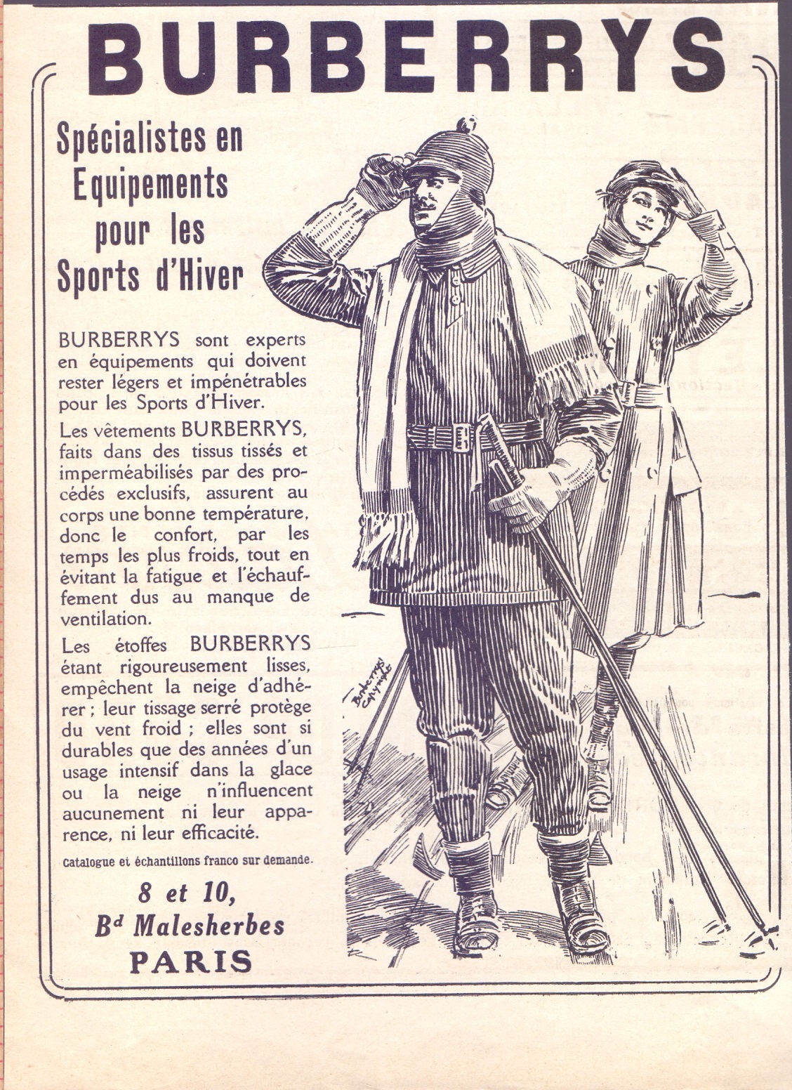 Burberrys specialistes en equipements pour les sports d'hiver. Advertising 1923