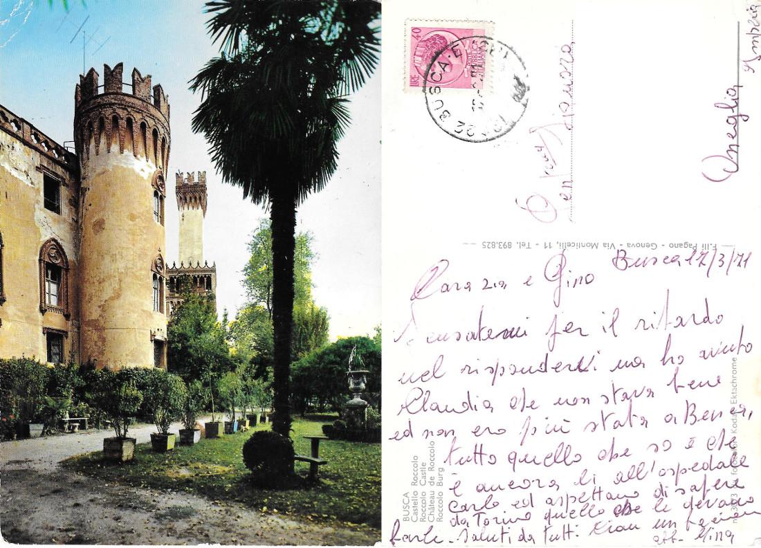 Busca (CN). Castello Roccolo. Viaggiata 1971