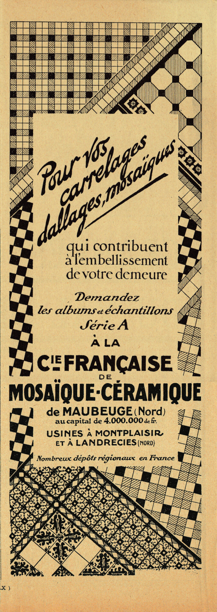 C.ie Francaise de Mosaique-Ceramique. Advertising 1927
