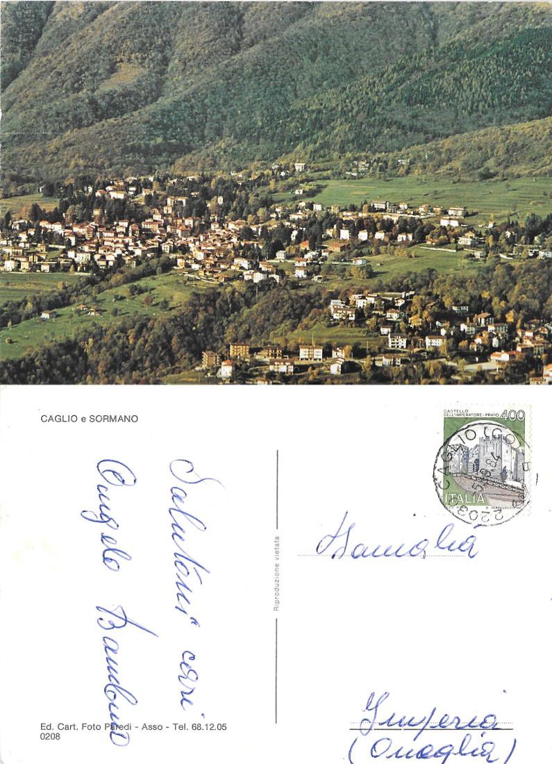 Caglio e Sormano (CO). Viaggiata 1984