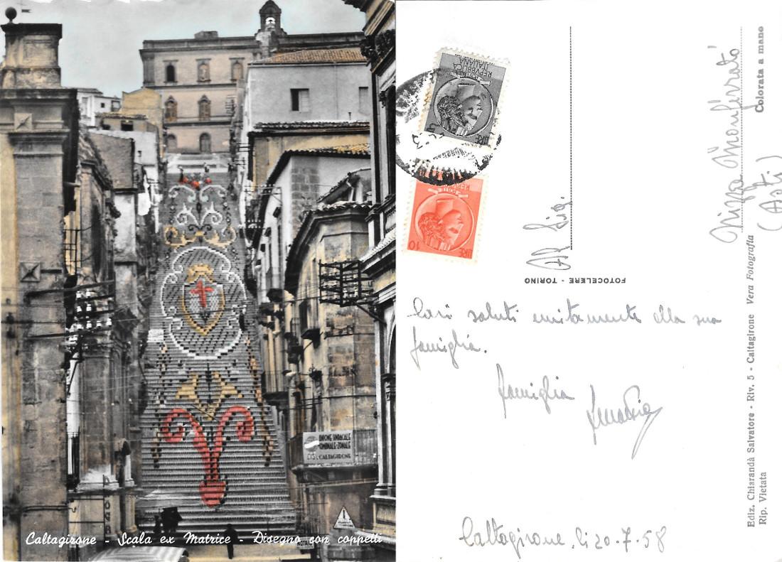 Caltagirone. Scala ex Matrice. Disegno con coppetti. Viaggiata 1958