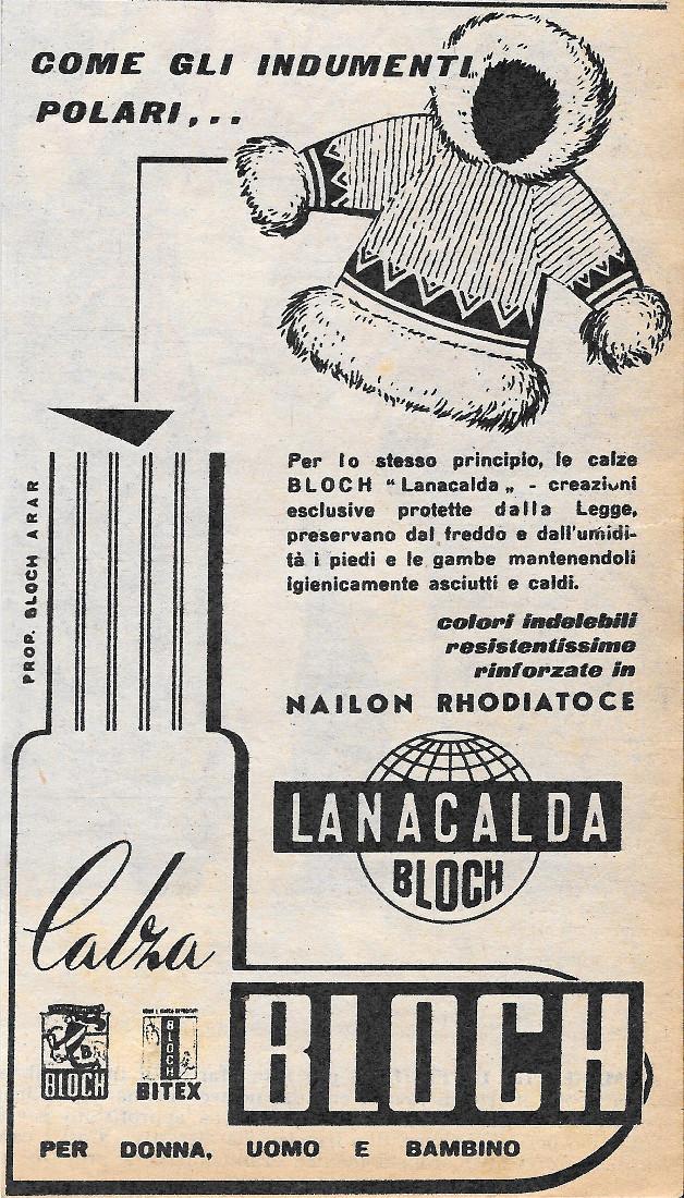 Calze Lanacalda Bloch. Advertising 1956