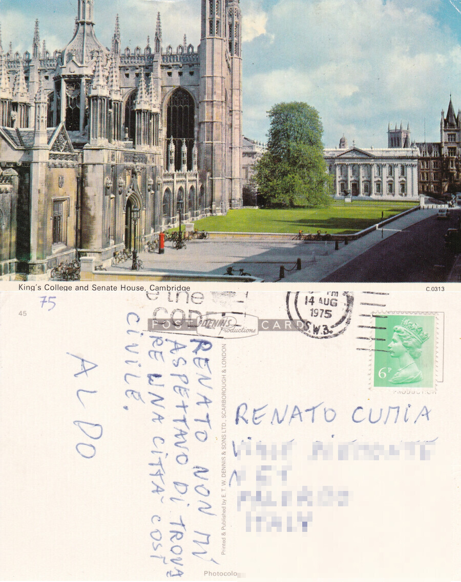 Cambridge. King's College and Senate House. Viaggiata 1975