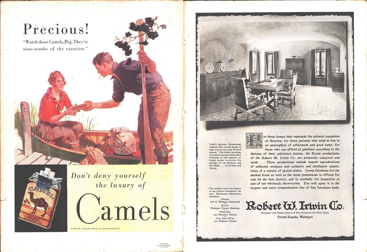 Camel / Rober W. Irwin Co. Pubblicità 1930, fronte/retro