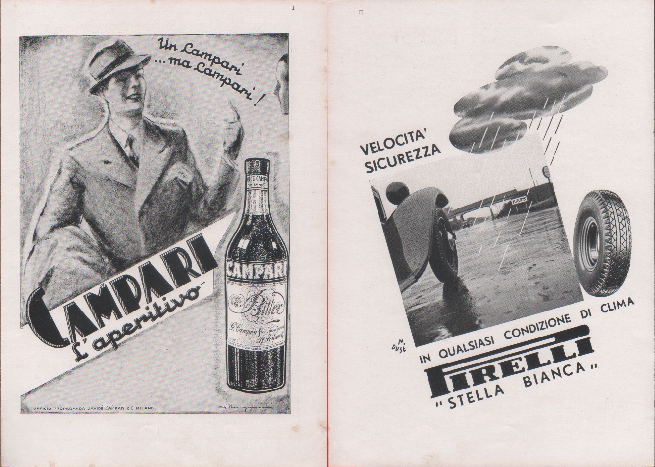 Campari l'aperitivo / Pirelli Stella Bianca. Advertising 1937