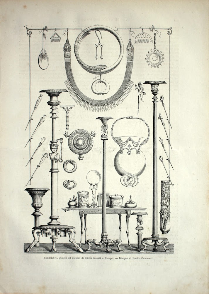 Candelabri, gioielli e utensili da teletta trovati a Pompei. Stampa …