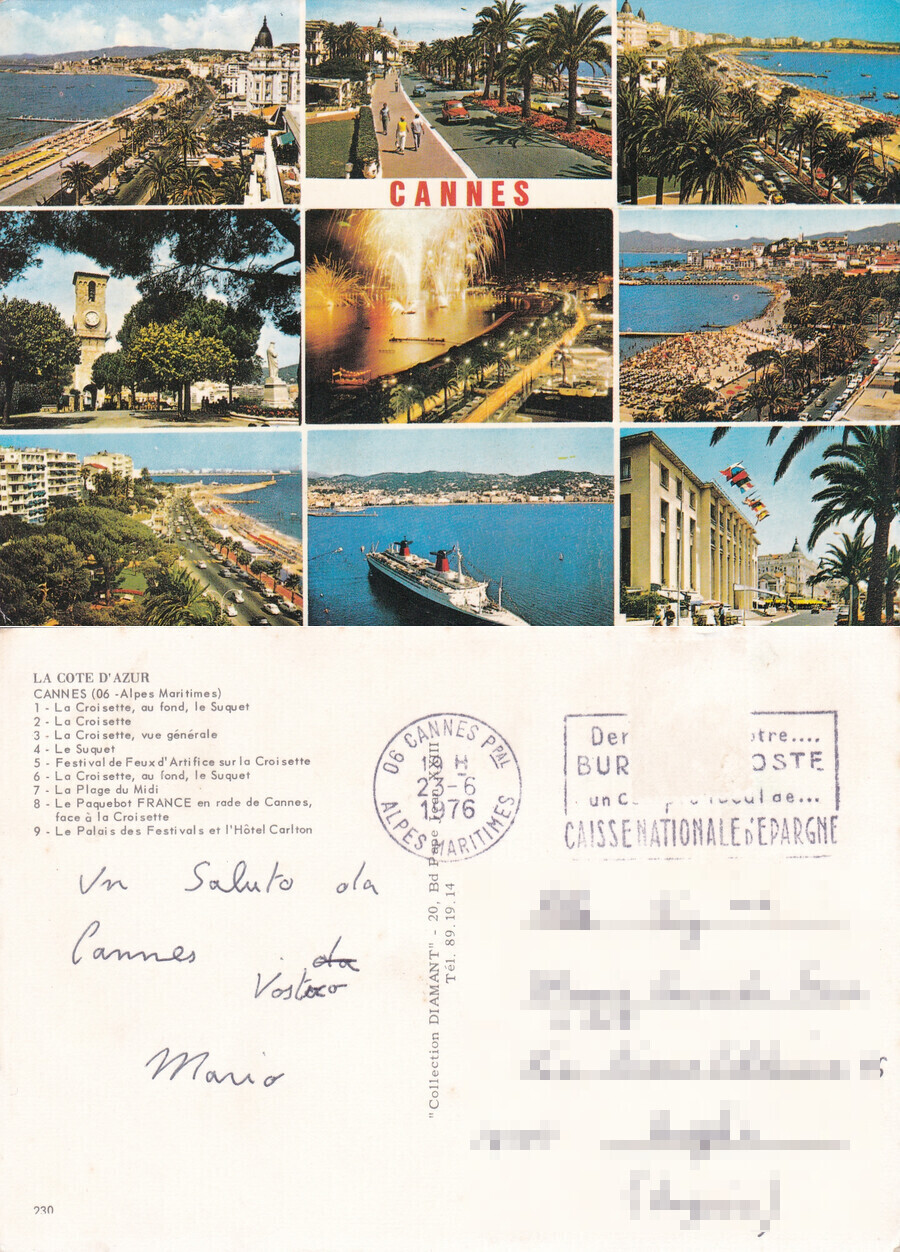 Cannes. Vedute. Viaggiata 1976