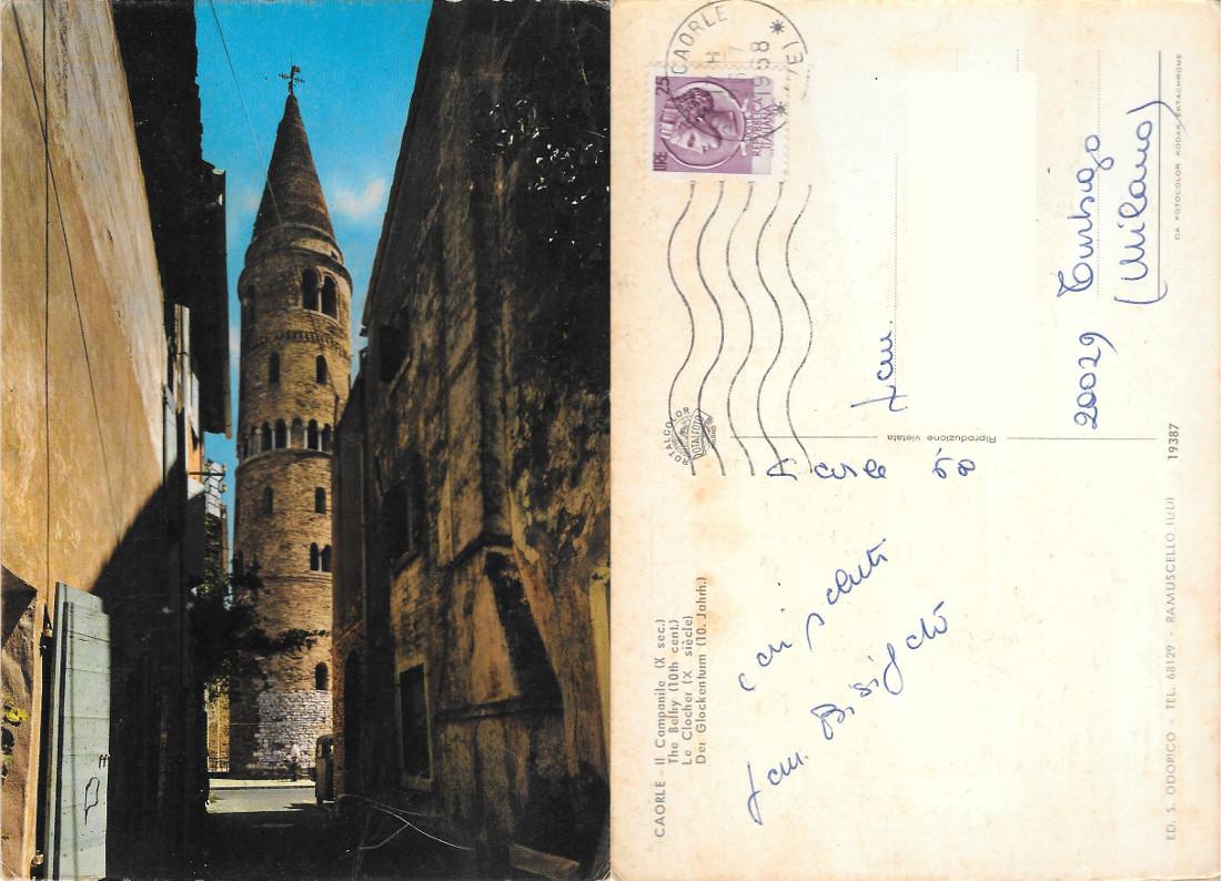Caorle. Il Campanile. Viaggiata 1968