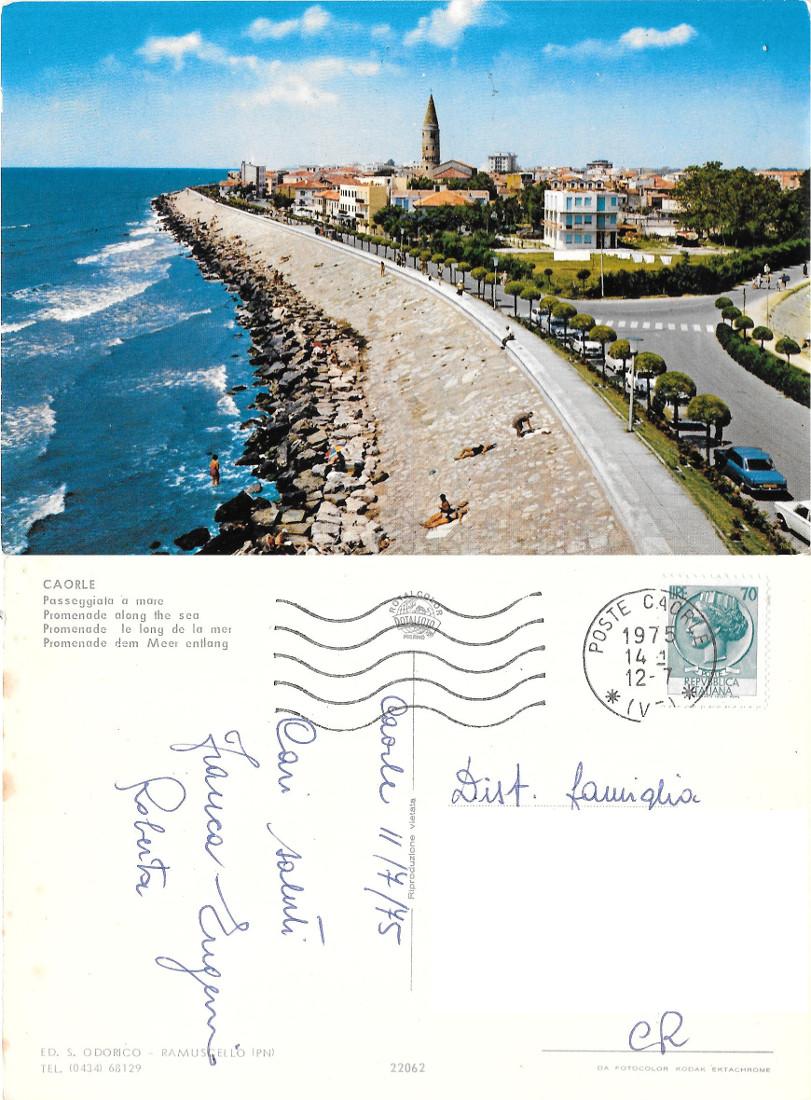 Caorle. Passeggiata a mare. Viaggiata 1975