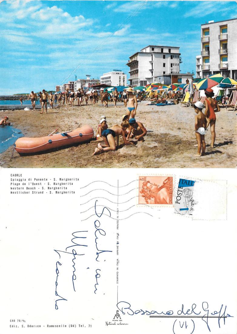 Caorle. Spiaggia di Ponente. S. Margherita. Viaggiata 1967