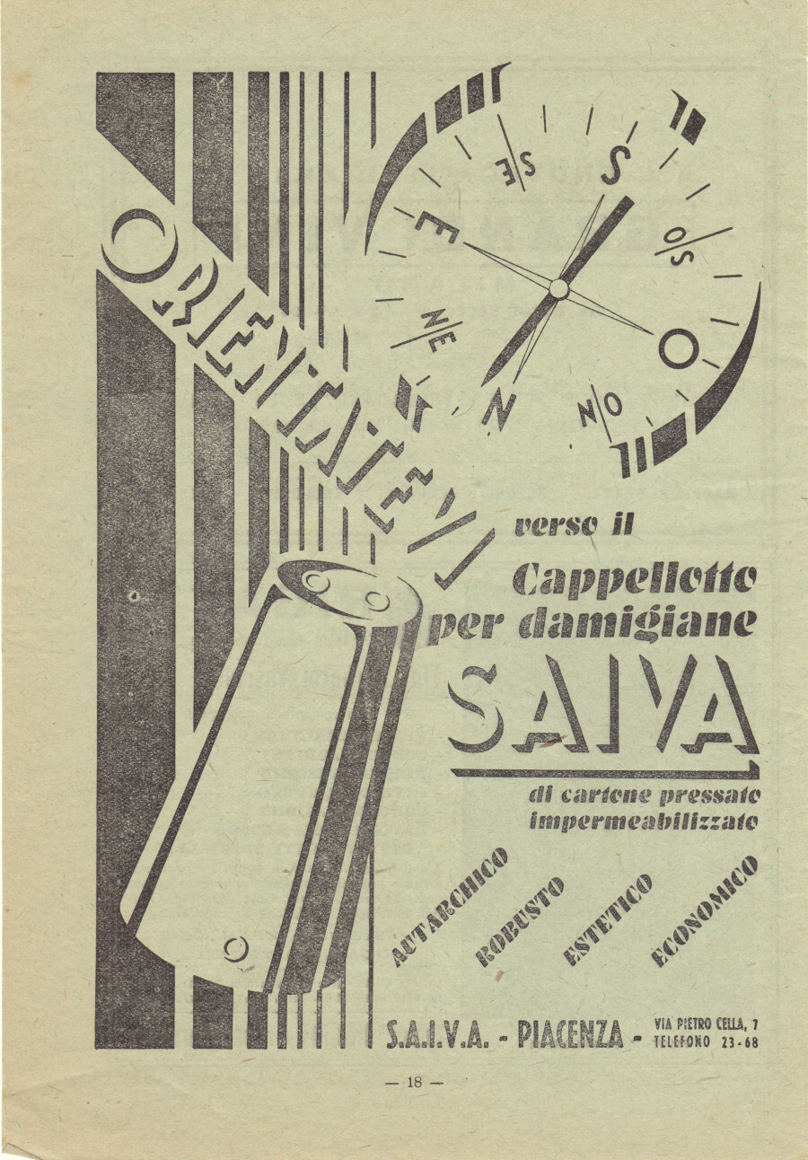 Cappelloto per damigiane SAIVA, Piacenza. Advertising 1946