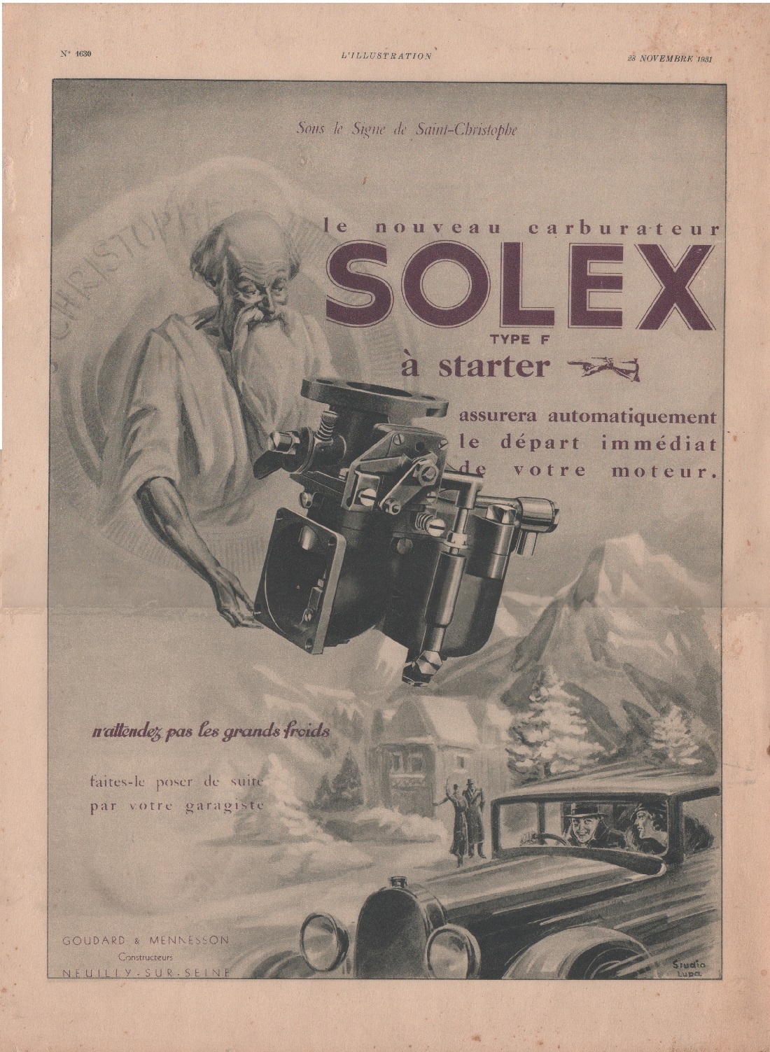 Carburateur Solex type F. Advertising 1932