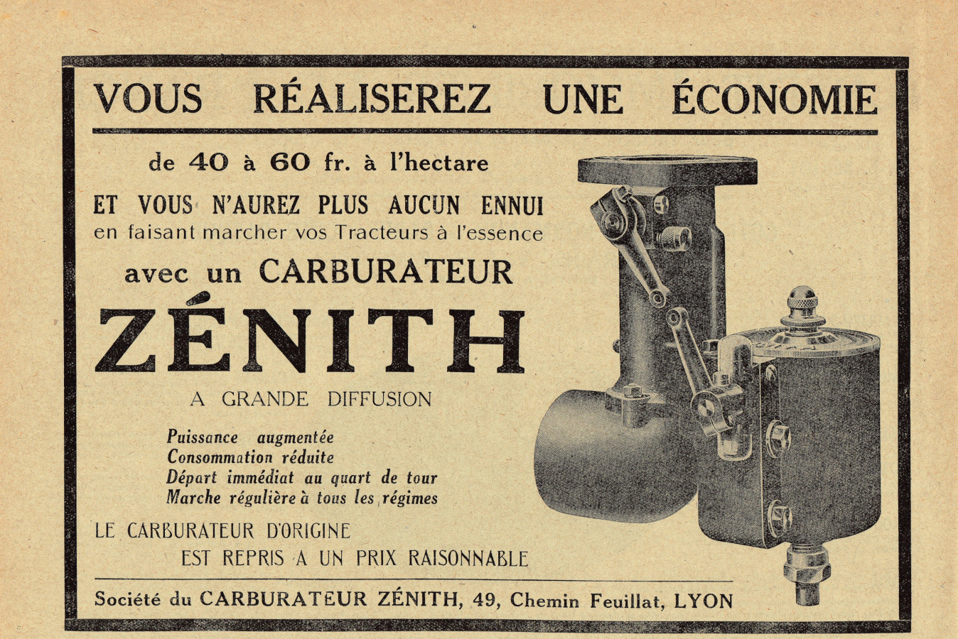 Carburateur Zenith. Advertising 1926