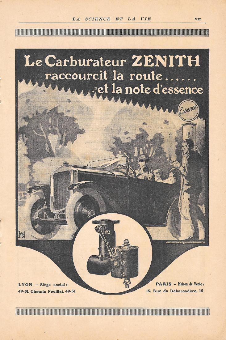 Carburateur Zenith. Pubblicita 1923