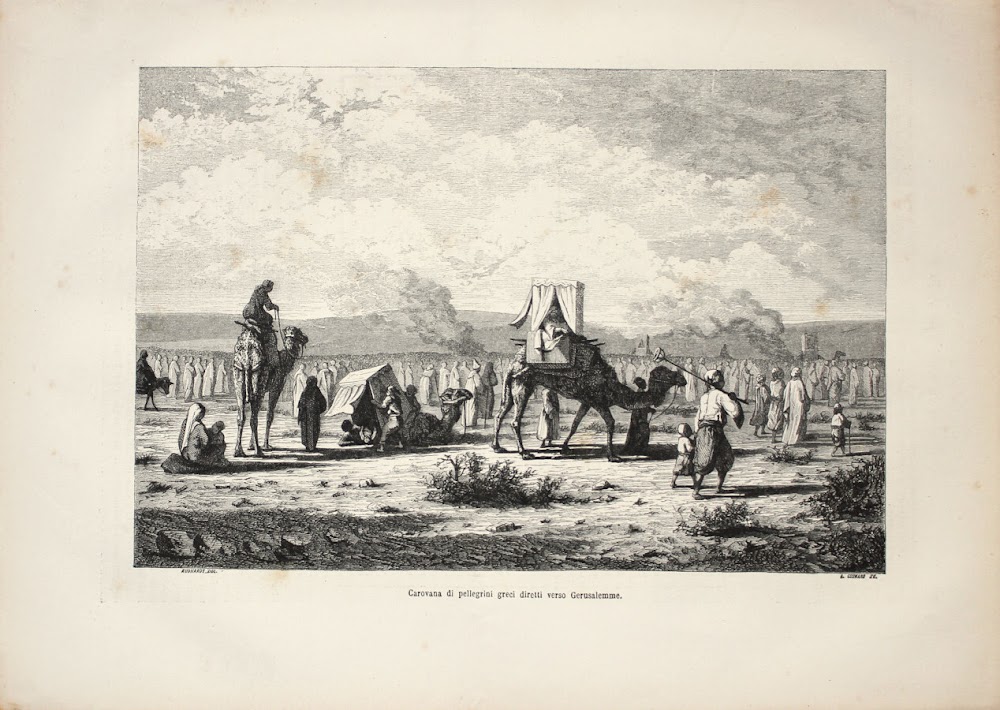 Carovana di pellegrini greci diretti a Gerusalemme. Stampa 1863