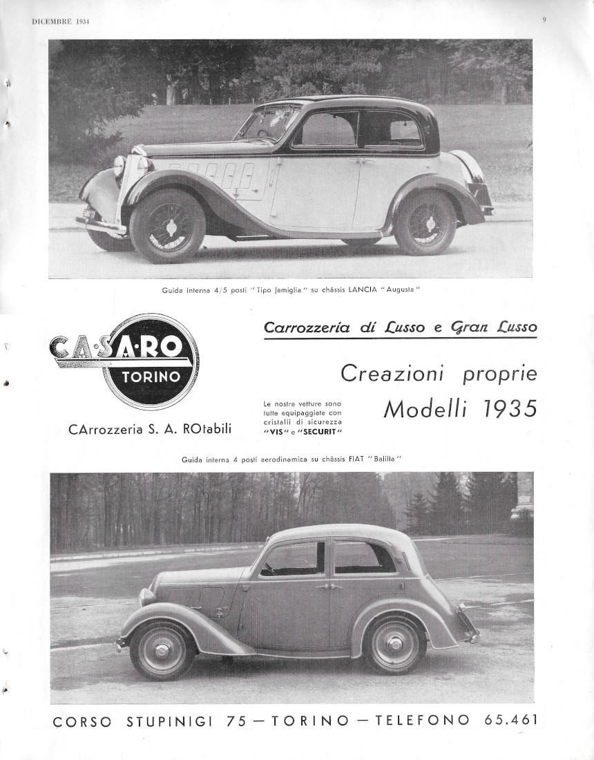 Carrozzeria Casaro Torino - Advertising 1934