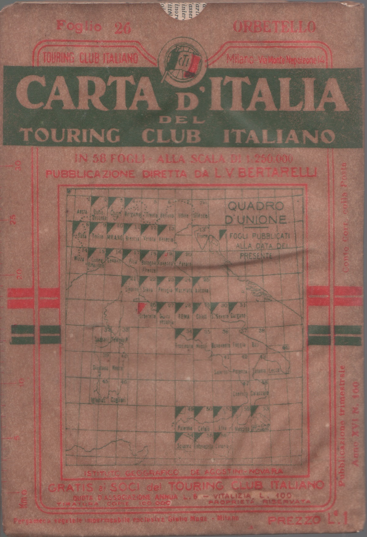 Carta d'Italia del Touring Club Italiano - Foglio 26 Orbetello