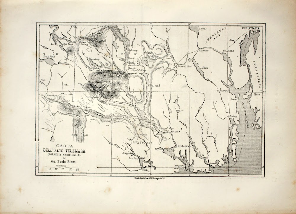 Carta dell'alto Telemark (Norvegia). Stampa 1863