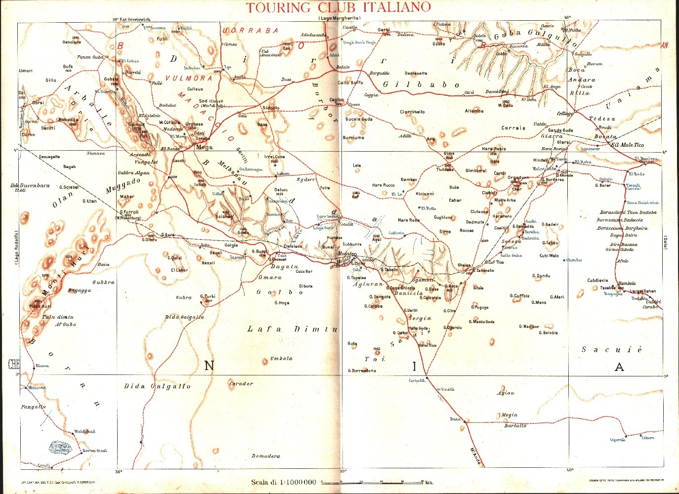 Carta dell'Etiopia. Mega. scala 1:1000000. 1936