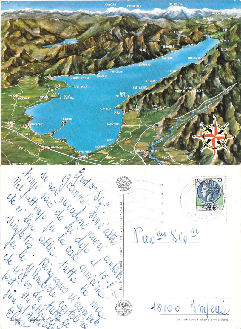 Carta pittorica del Lago di Garda. viaggiata 1980
