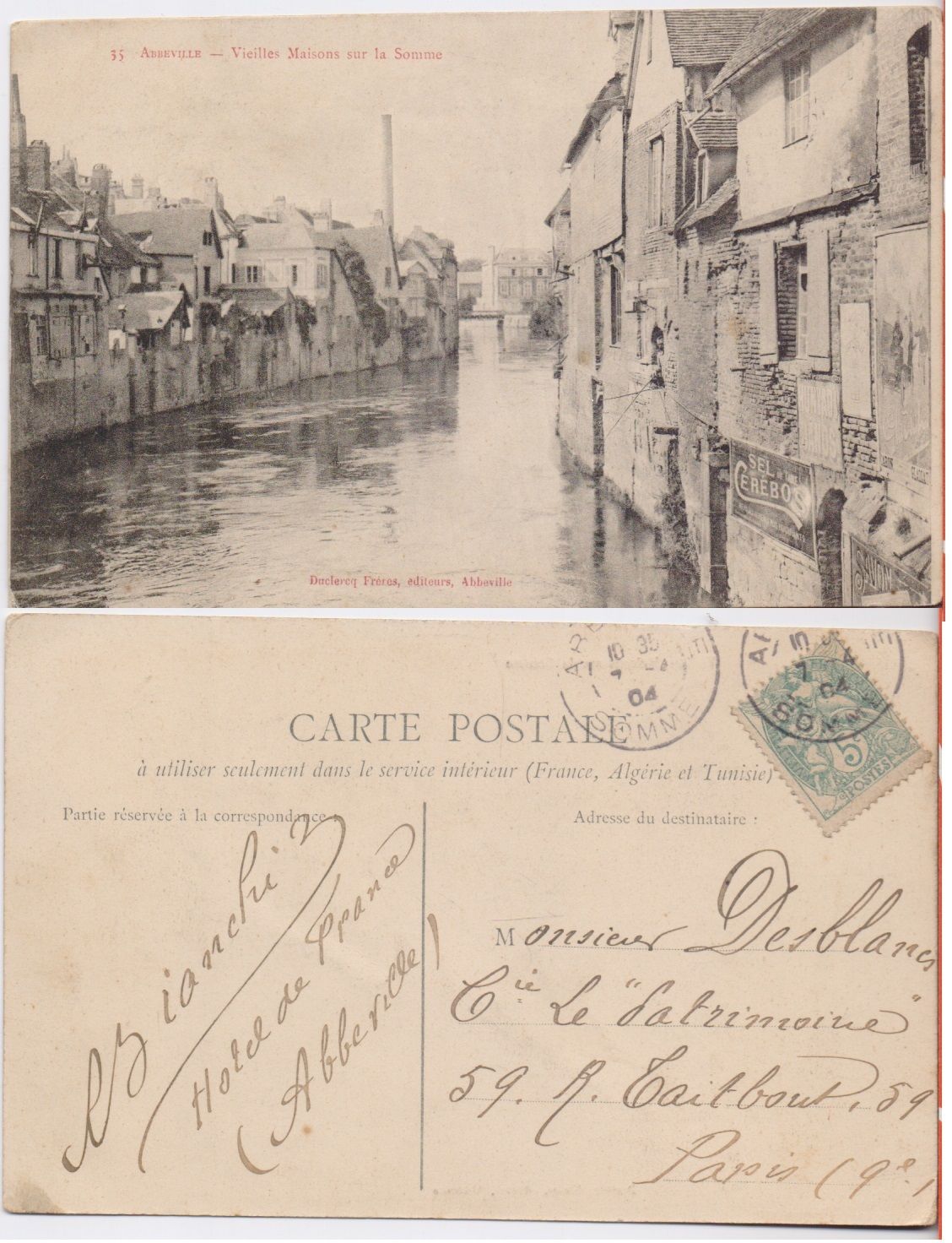 Cartolina - Abbeville. Vieilles Maisons sur la Somme. Viaggiata 1904