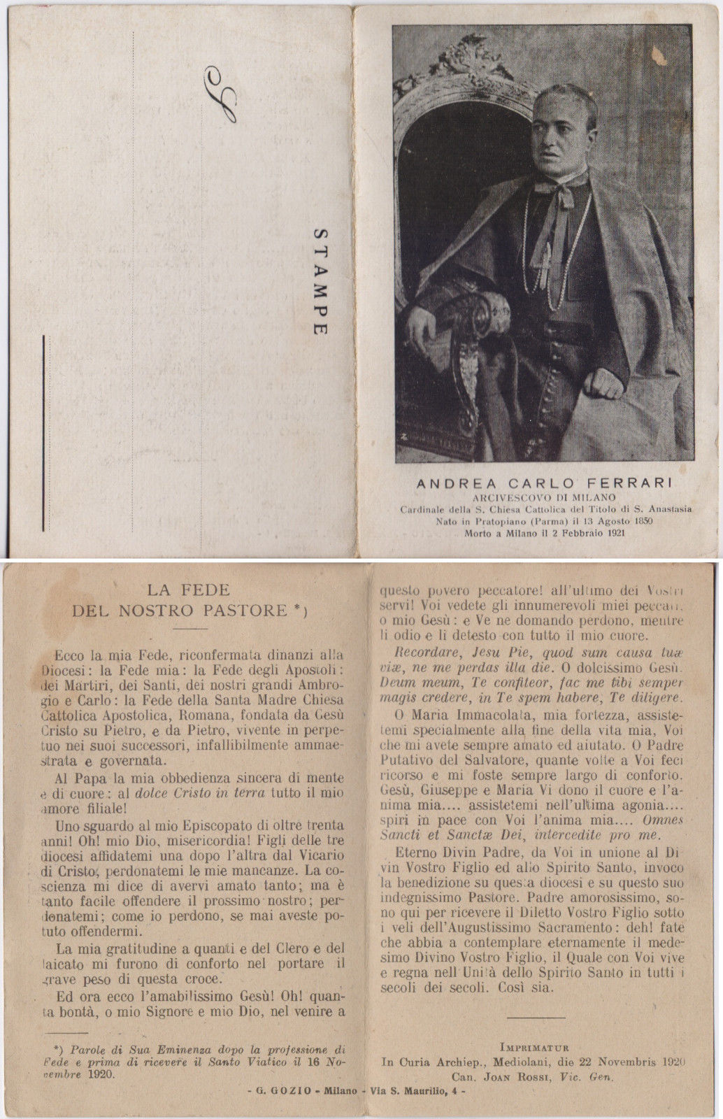 Cartolina - Andrea Carlo Ferrari. Arcivescovo di Milano