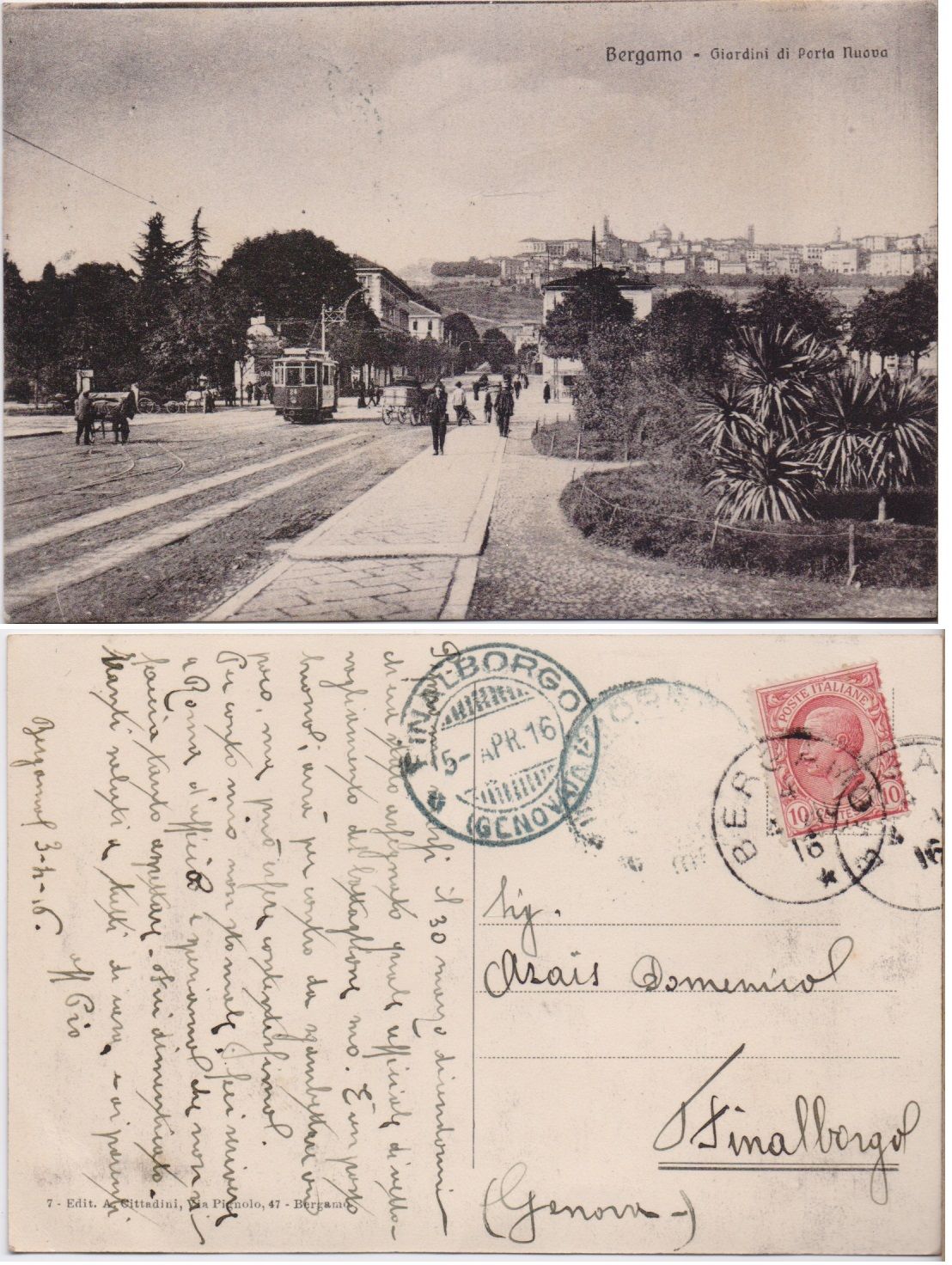 Cartolina - Bergamo. Giardini di Porta Nuova. Viaggiata 1916, animata, …