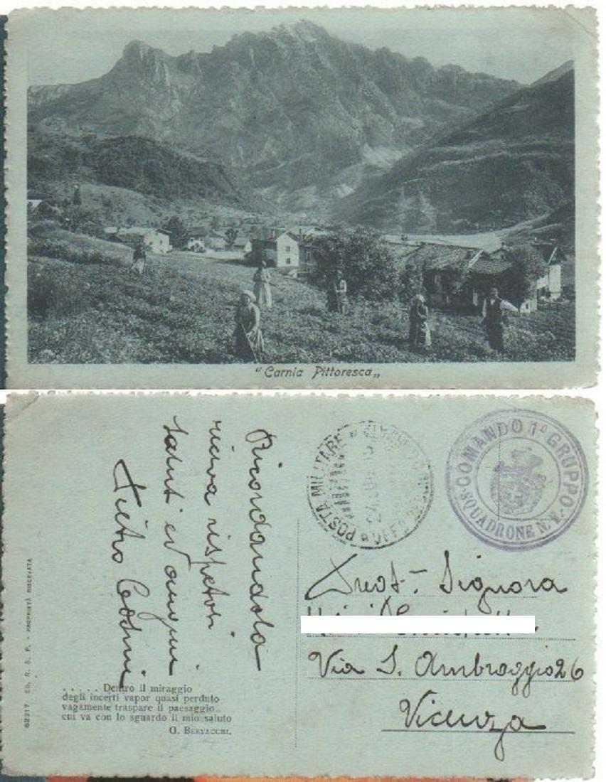 Cartolina - Carnia pittoresca - Poste militari, viaggiata 1915