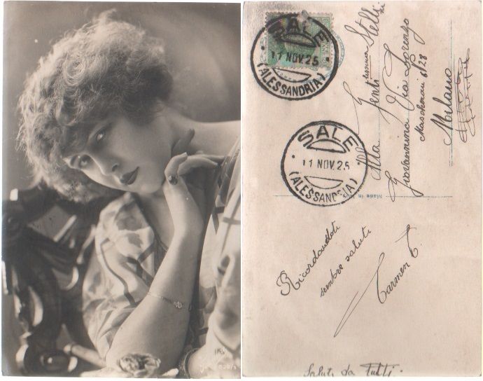 Cartolina - Donna in posa. Viaggiata 1925