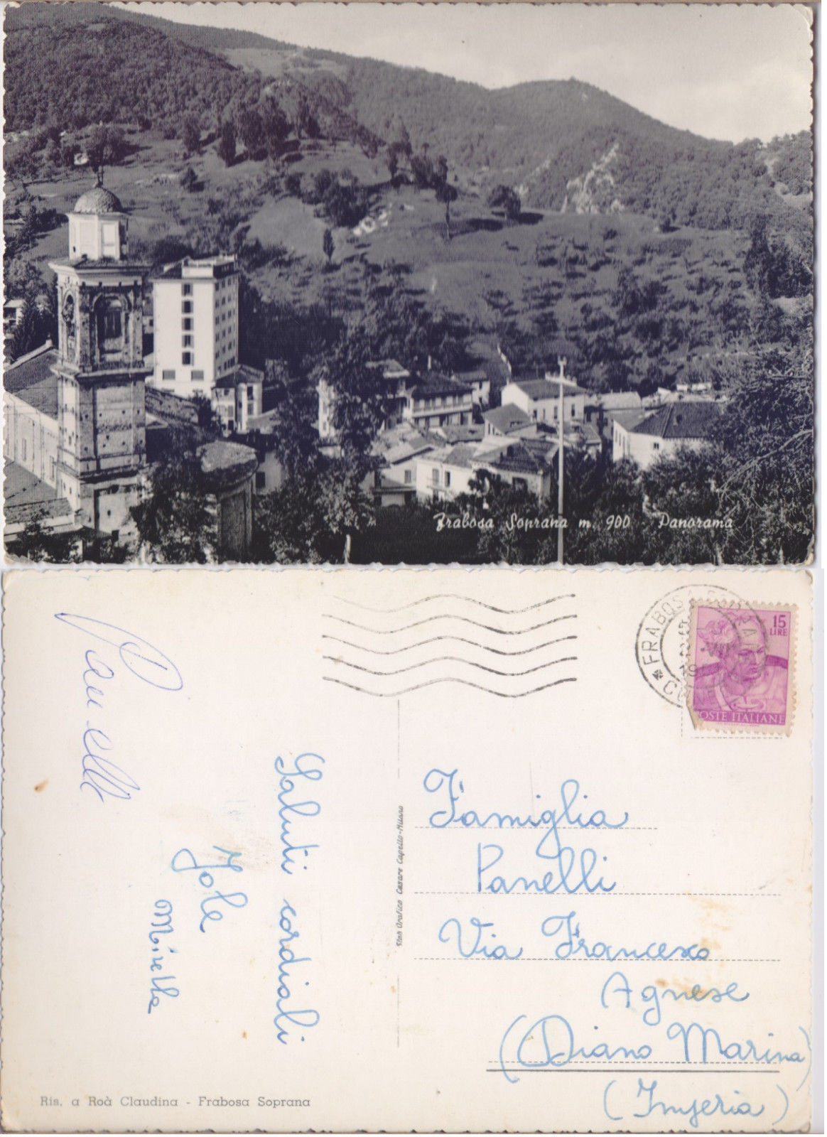 Cartolina - Frabosa Soprana. Panorama. Viaggiata 1961