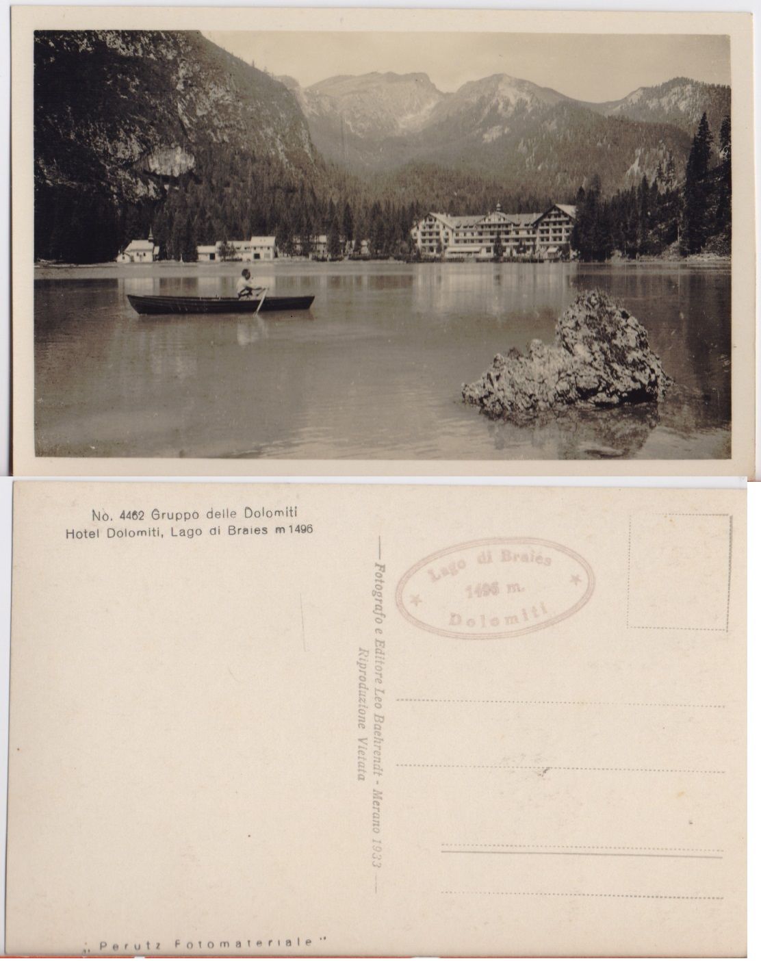 Cartolina - Hotel Dolomiti. Lago di Braies con timbro e …