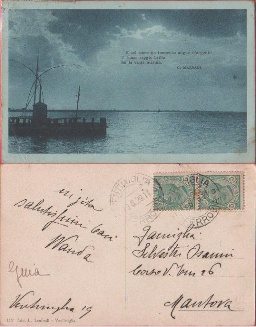 Cartolina - Marina con poesia di Marradi. Viaggiata 1917