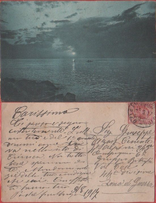 Cartolina - Notturno sul mare (Liguria). Viaggiata 1917