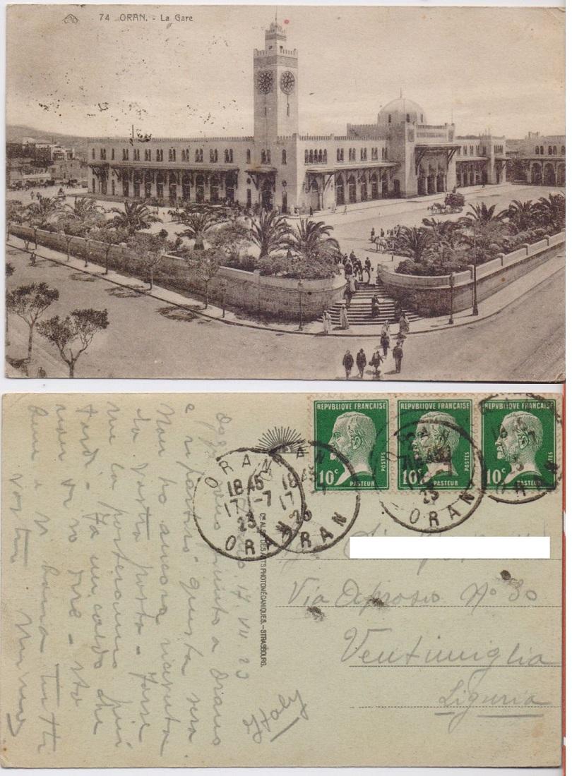 Cartolina - Oran. La gare. Viaggiata 1923, animata