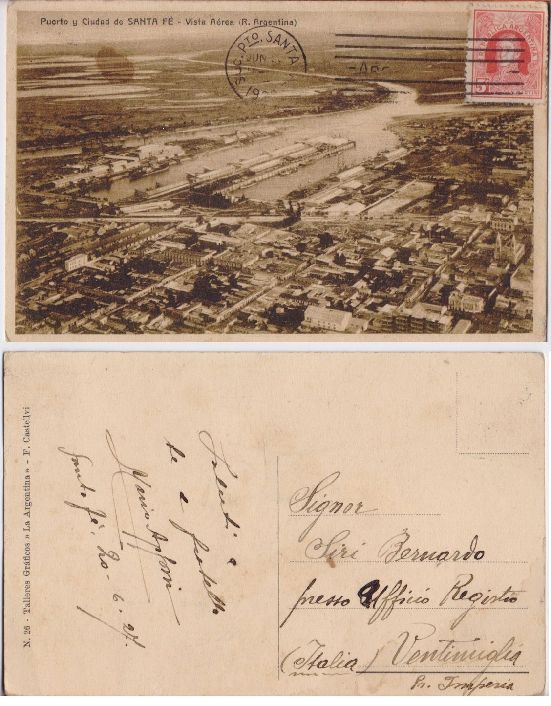 Cartolina - Puerto y Ciutad de Santa Fé. Vista Aerea …