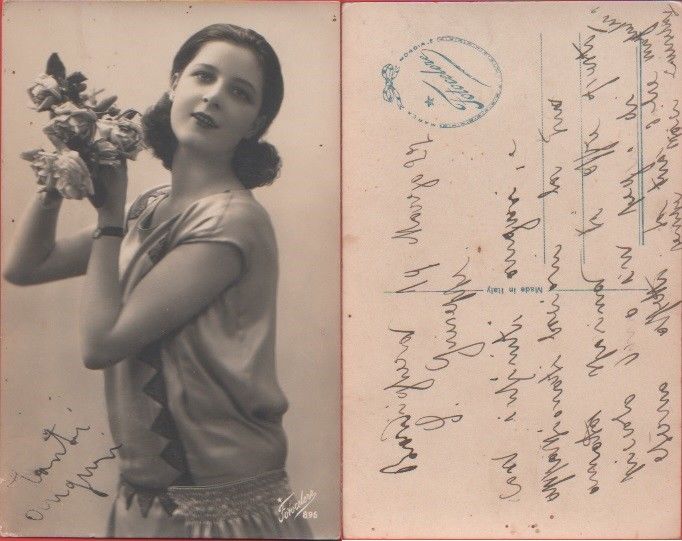 Cartolina - Ragazza con fiori - Viaggiata 1927