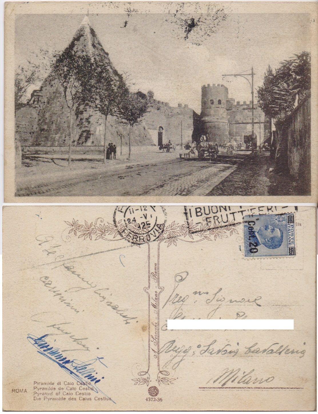 Cartolina - Roma. Piramide di Caio Cestio. Viaggiata 1925, animata, …