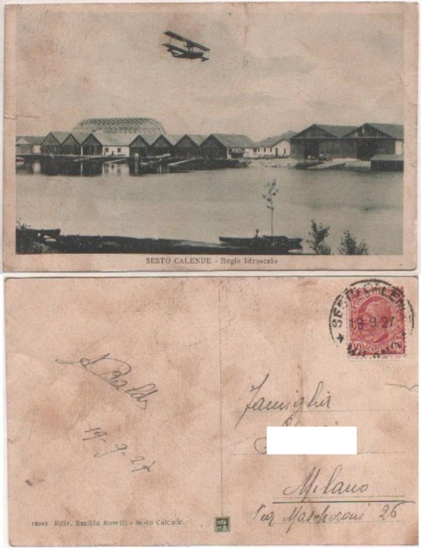 Cartolina - Sesto Calende. Regio idroscalo - Viaggiata 1927