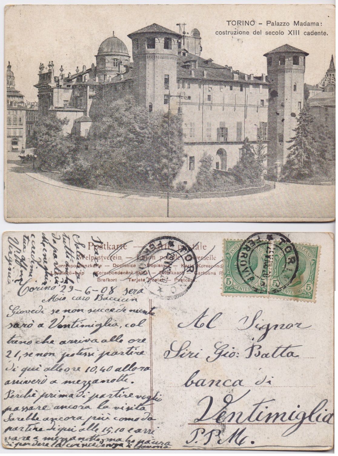 Cartolina - Torino. Palazzo Madama. Viaggiata 1908