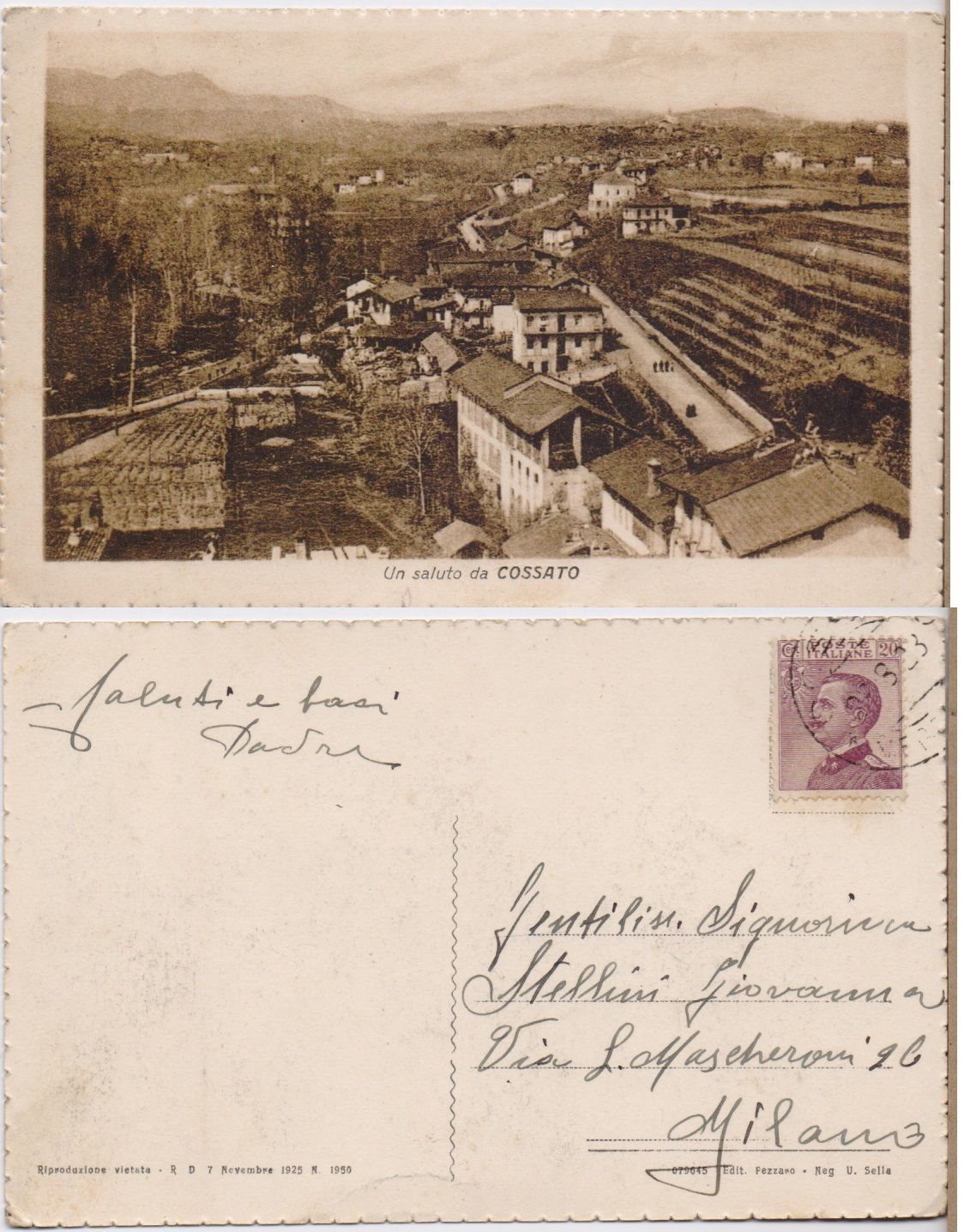 Cartolina - Un saluto da Cossato. Viaggiata 1923