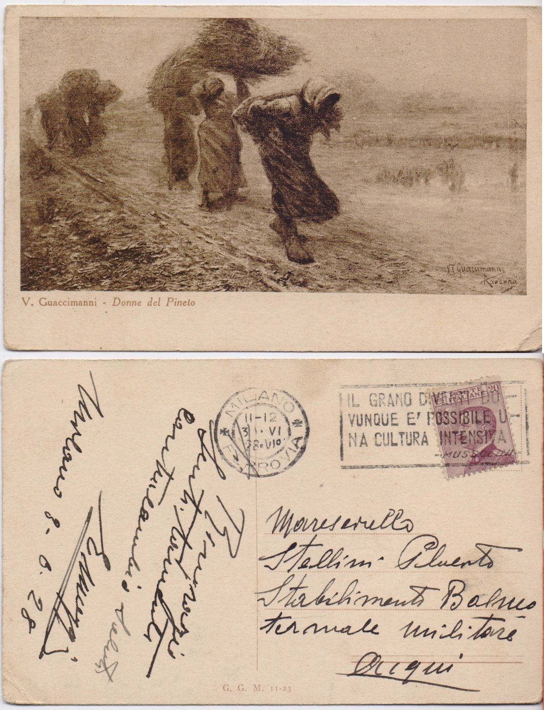 Cartolina - V. Guaccimanni. Donne del Pineto. Viaggiata