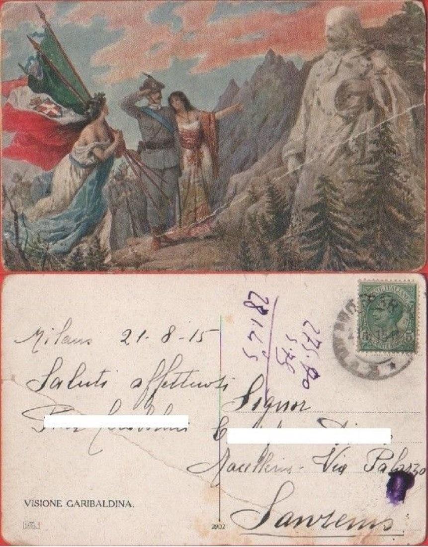 Cartolina - Visione garibaldina. Viaggiata 1915