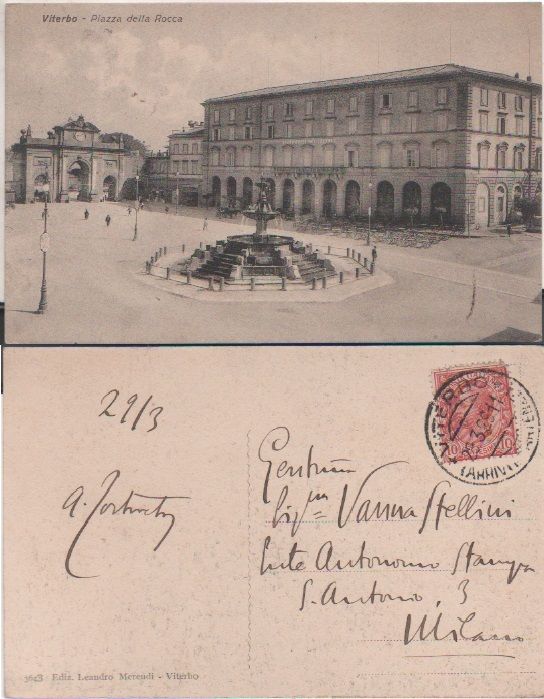 Cartolina - Viterbo. Piazza della Rocca. Viaggiata 1929