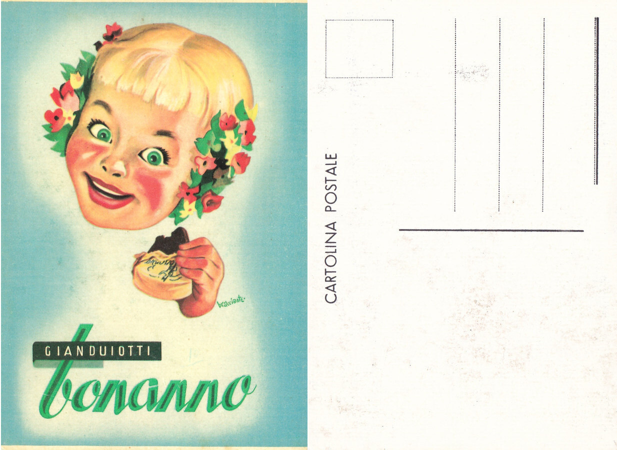 Cartolina pubblicitaria Gianduiotti Bonanno (riproduzione). Non viaggiata