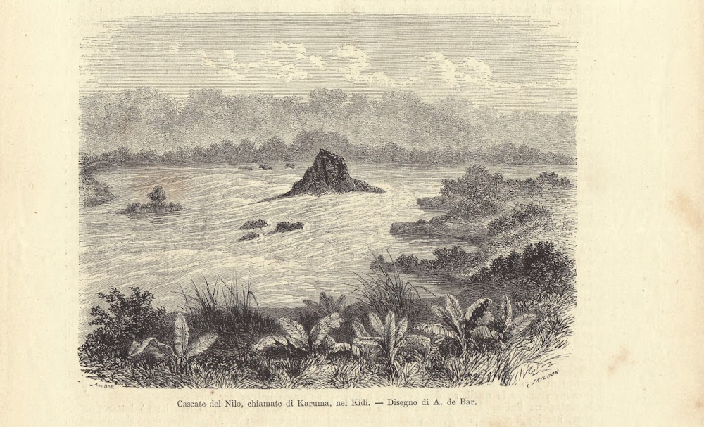 Cascate del Nilo, chiamate Karuma, nel Kidi. Illustrazione 1864