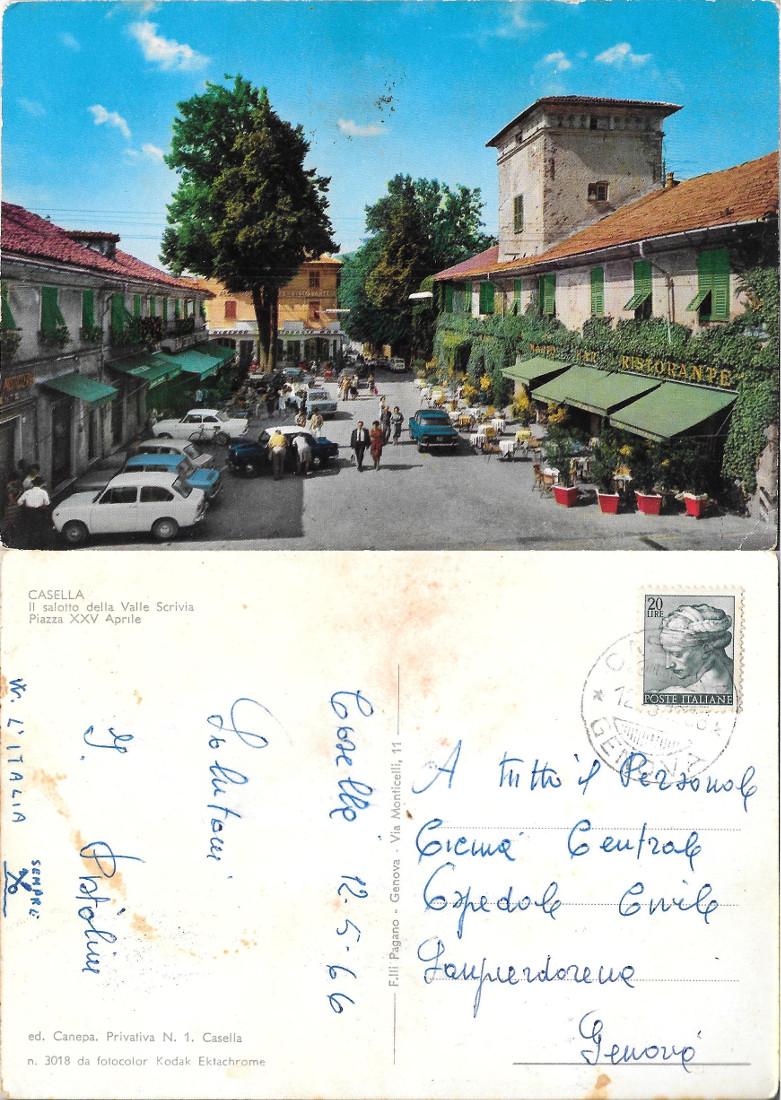 Casella (GE). Piazza XXV Aprile. Viaggiata 1966