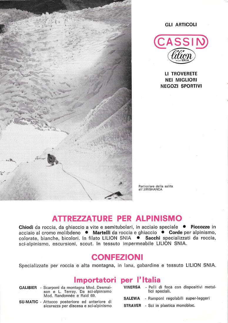 Cassin. Attrezzature per alpinismo. Advertising 1969