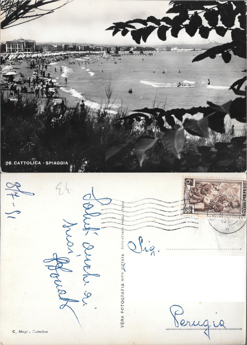 Cattolica. Spiaggia. Viaggiata 1951
